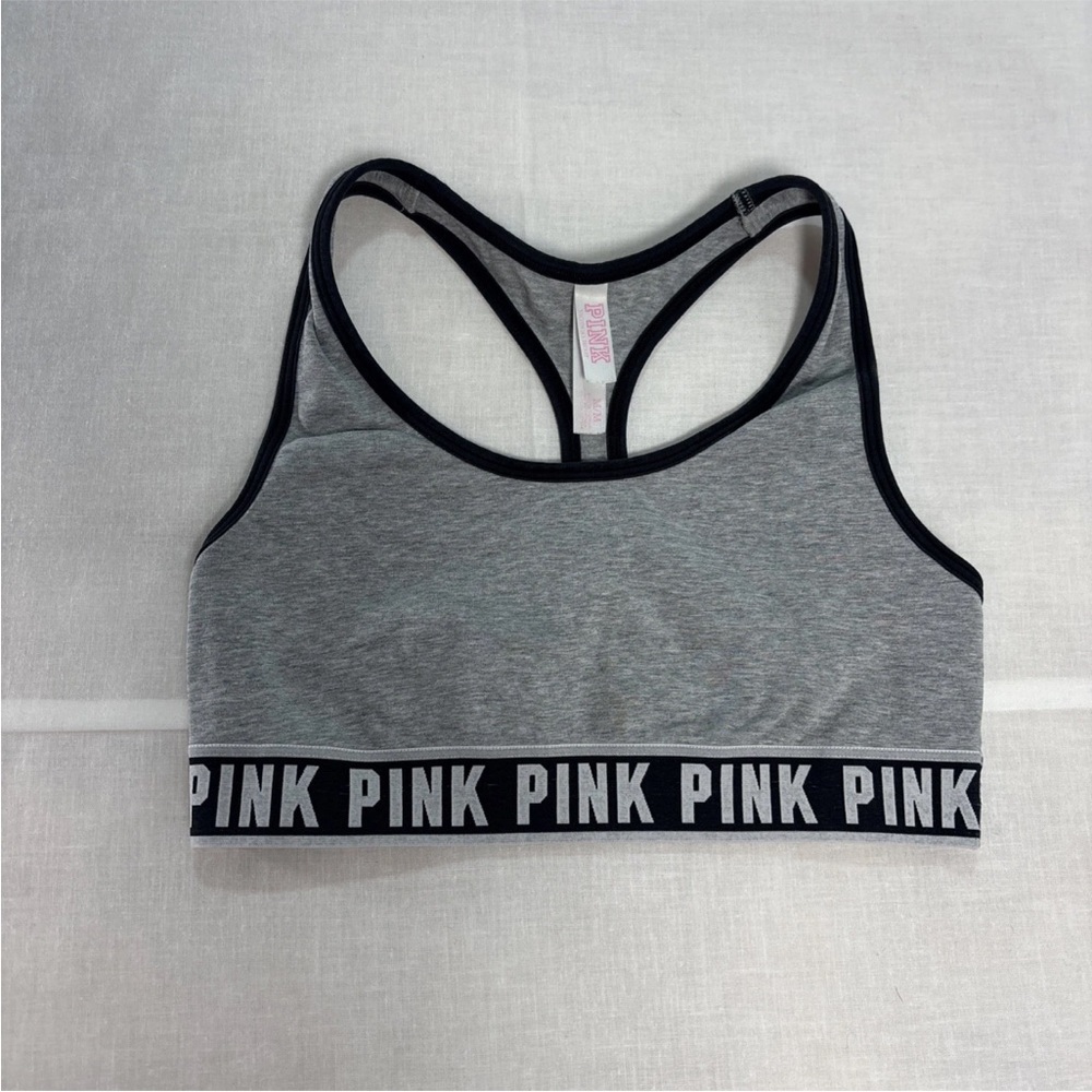 Pink Victoria Secret Gray Sports Bra with Logo Band Size Medium